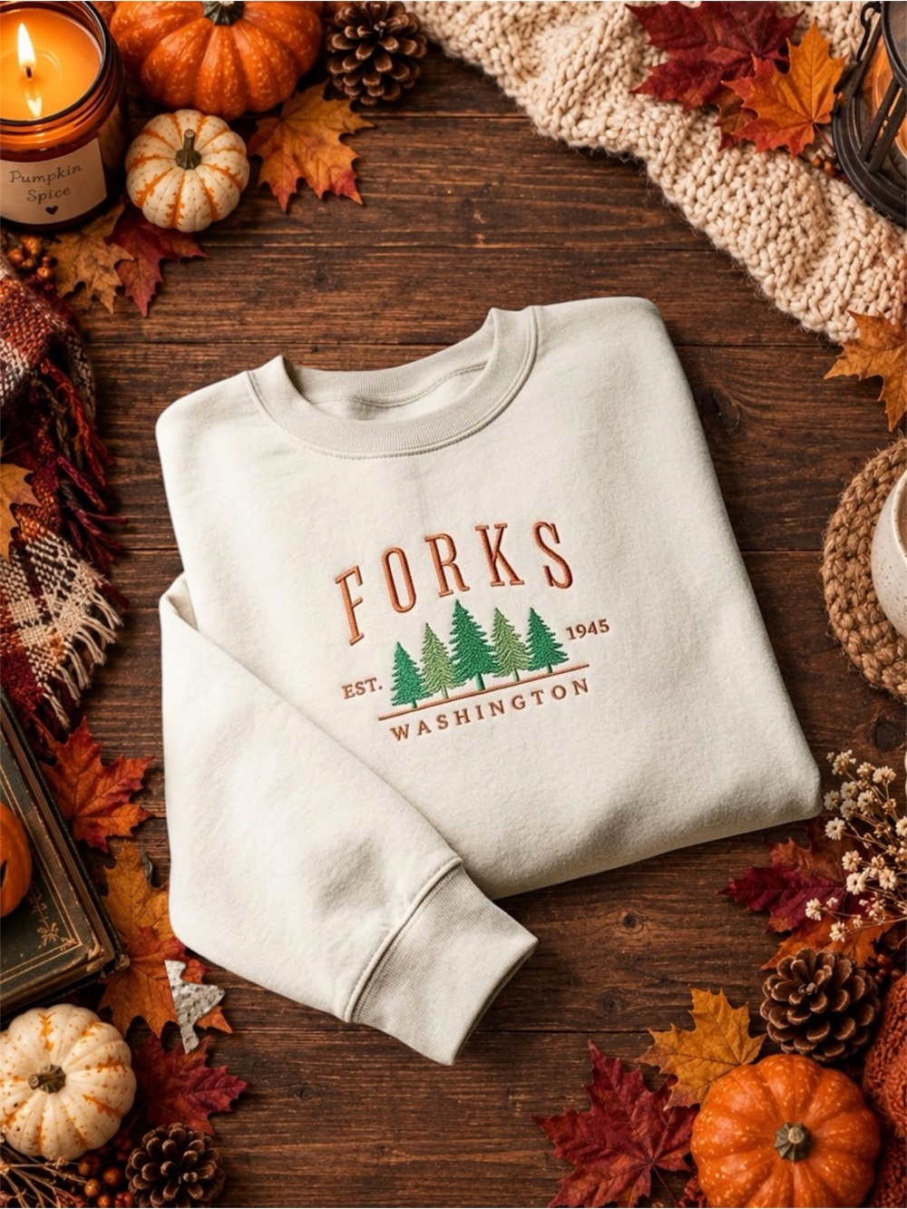 Forks Washington Embroidered Crewneck